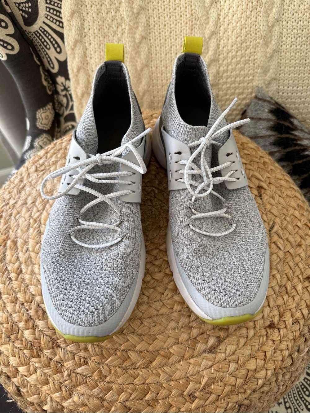Cole Haan Grand OS Women’s Gray Knit Athletic Sneakers with Yellow Heel Tabs